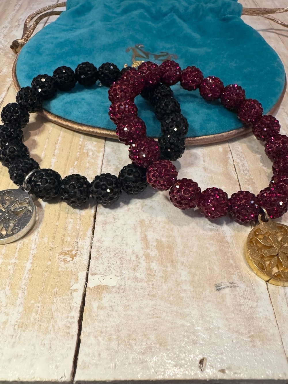 Rustic Cuff Brand - Sparkling Black & Ruby Beaded Charm Bracelet Set